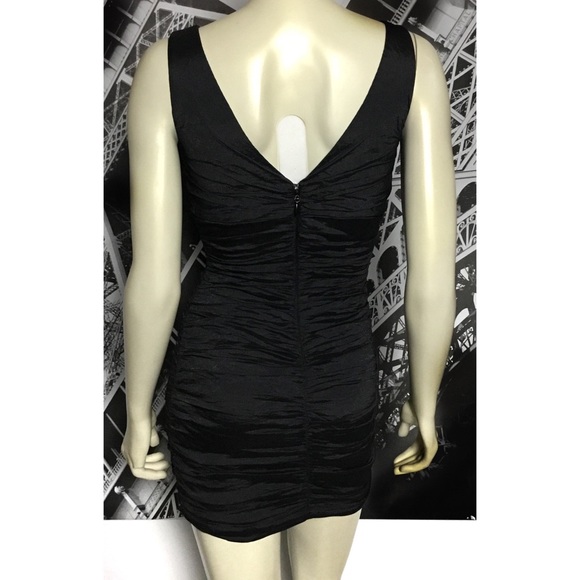 BCBGMAXAZRIA Black Ruched Mini Dress With Bow - Picture 4 of 5